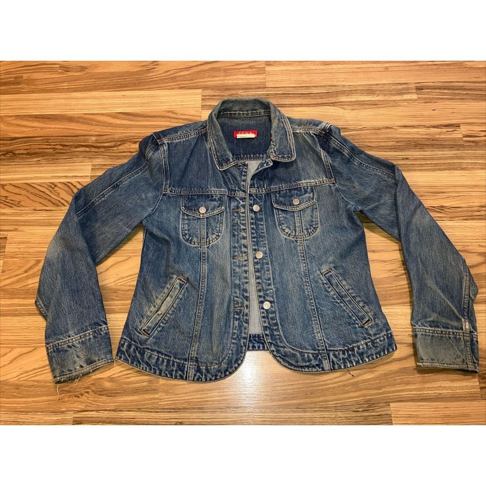 VINTAGE Zena Jeans Denim Jacket - Size XL Blue Button Up Early 90s